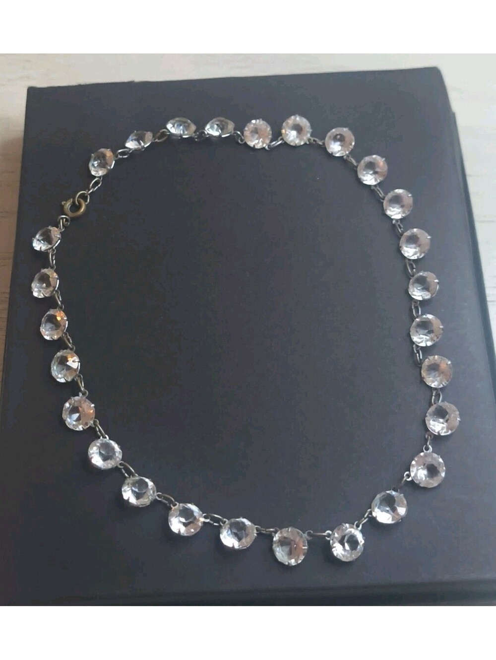 Beautiful Antique Vintage Silver Full Riviere Rock Crystal Necklace Choker 14.5"